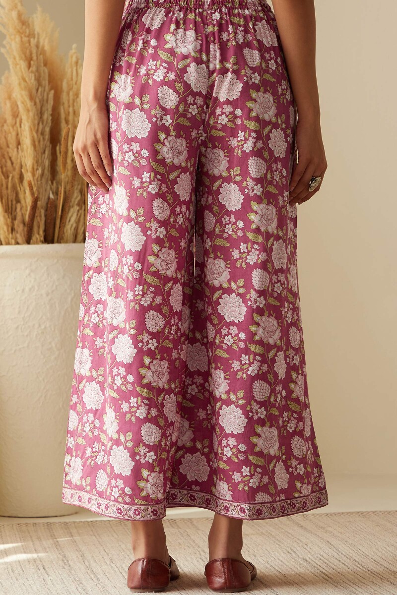 Pink Hand Printed Viscose Palazzo