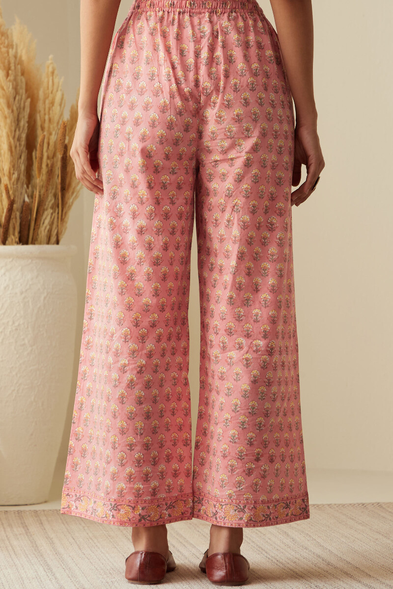 Peach Hand Block-Printed Cotton Farsi
