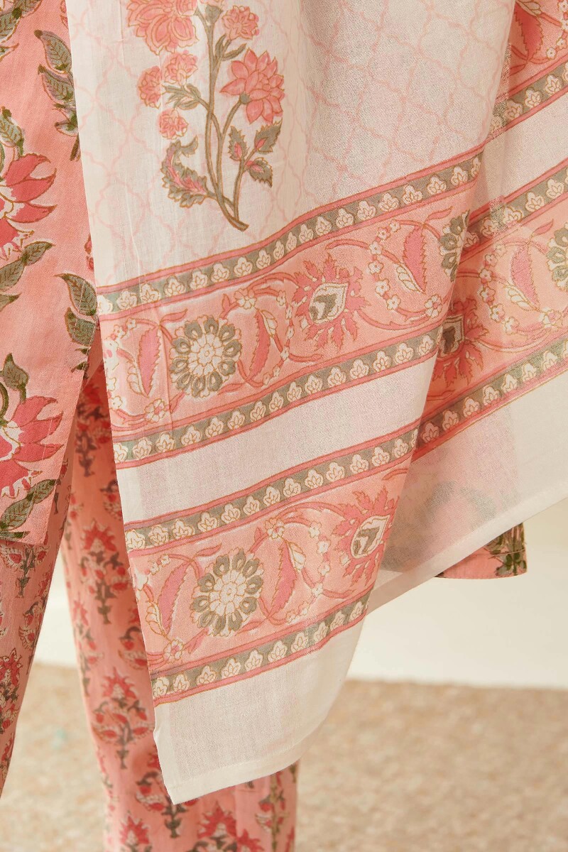 White Hand Block-Printed Cotton Mul Dupatta