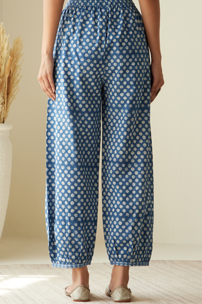 Indigo Hand Block-Printed Cotton Izhaar Pants