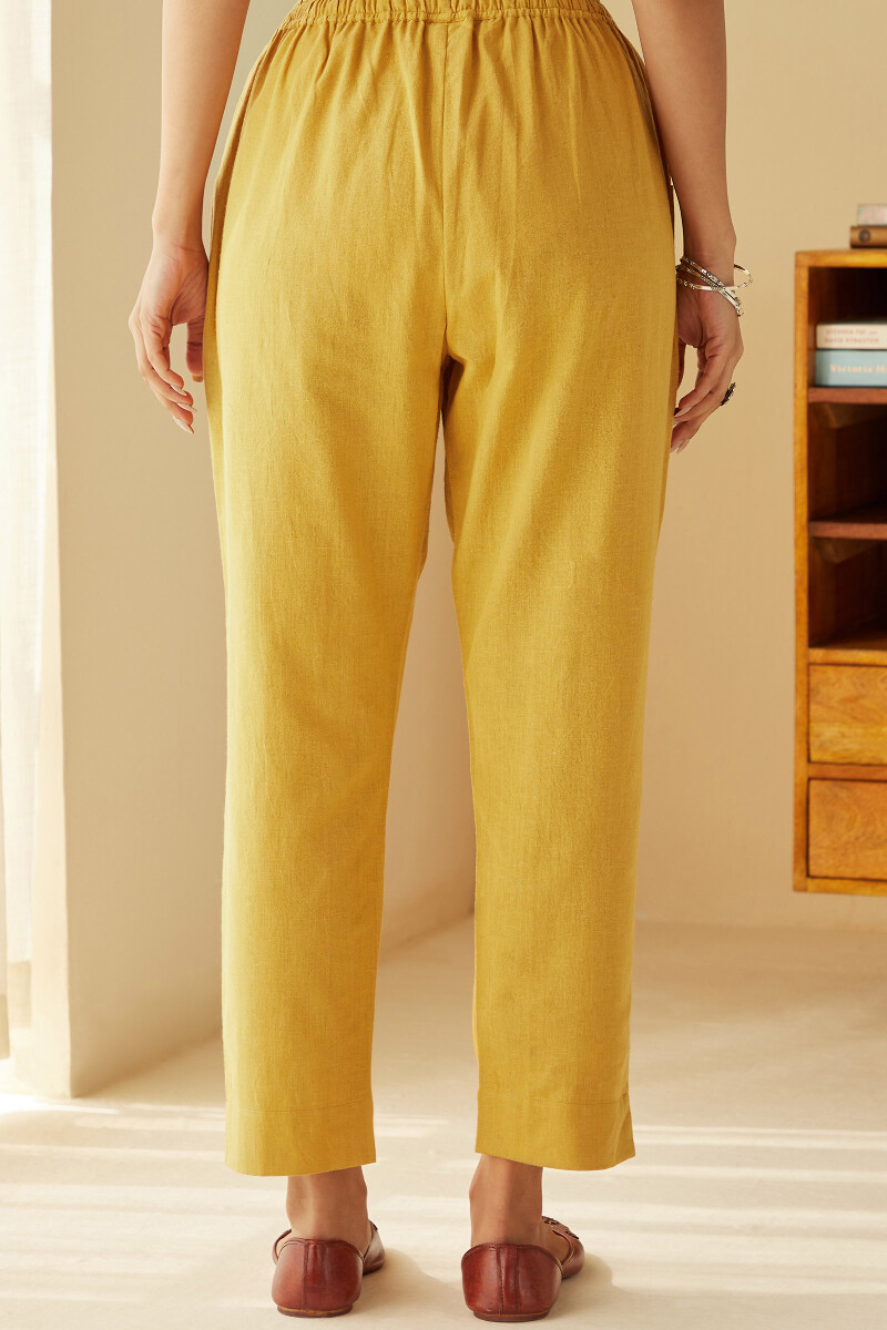 Mustard Handcrafted Cotton Flax Narrow Pants
