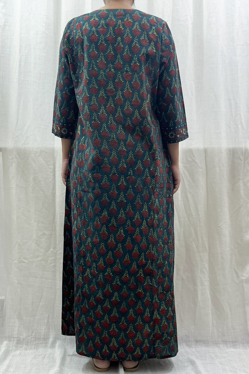 Green Hand Block-Printed Kaftan