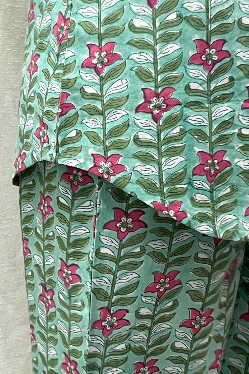 Green Hand Block-Printed Loungewear Set