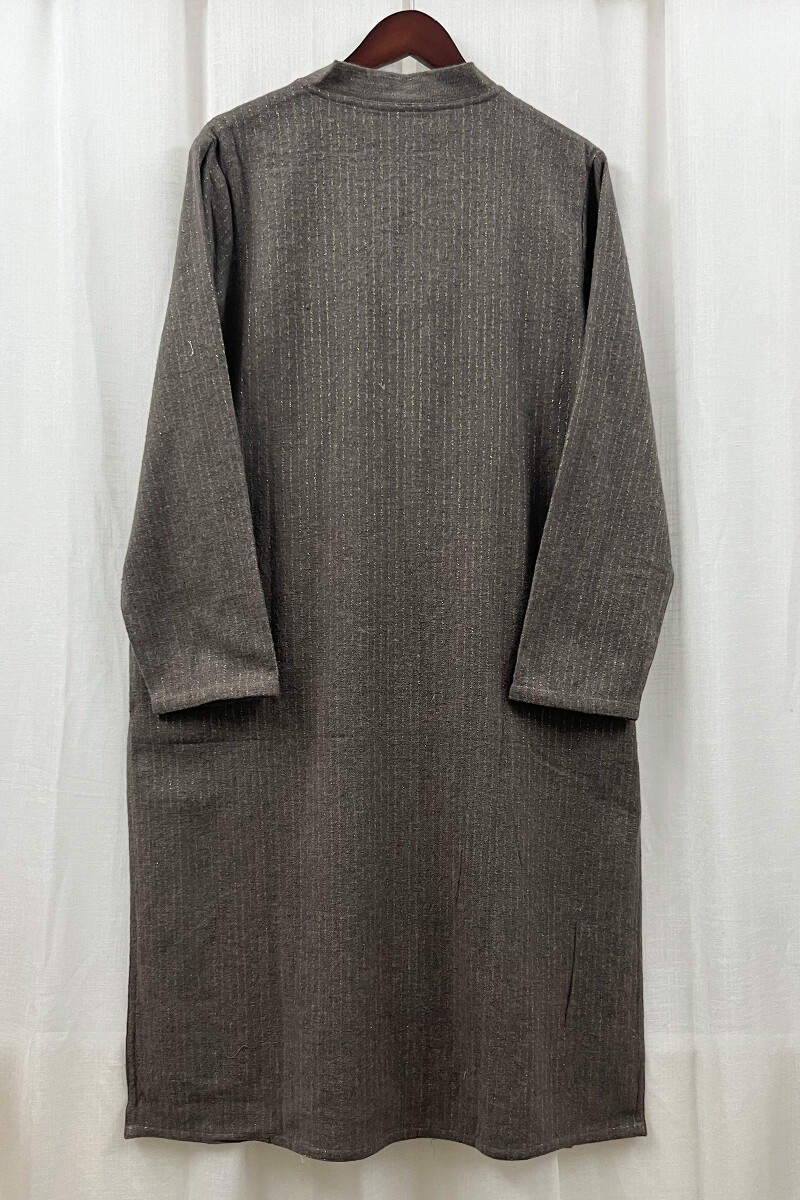 Grey Handcrafted Straight Faux Wool Kurta