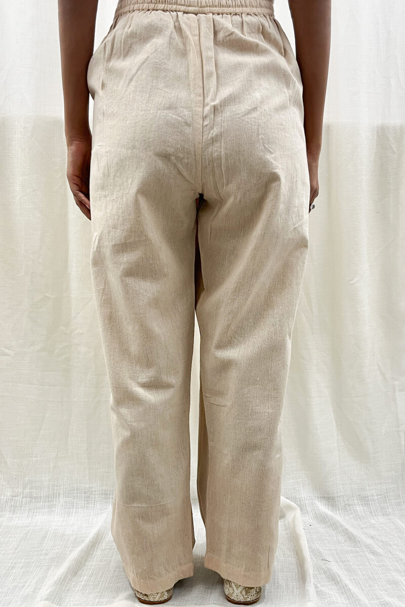 Cream Handcrafted Handloom Cotton Pants