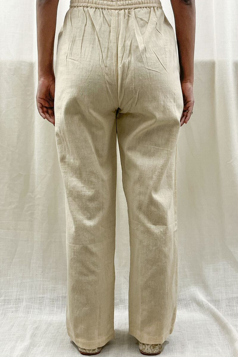 Cream Handcrafted Handloom Cotton Pants
