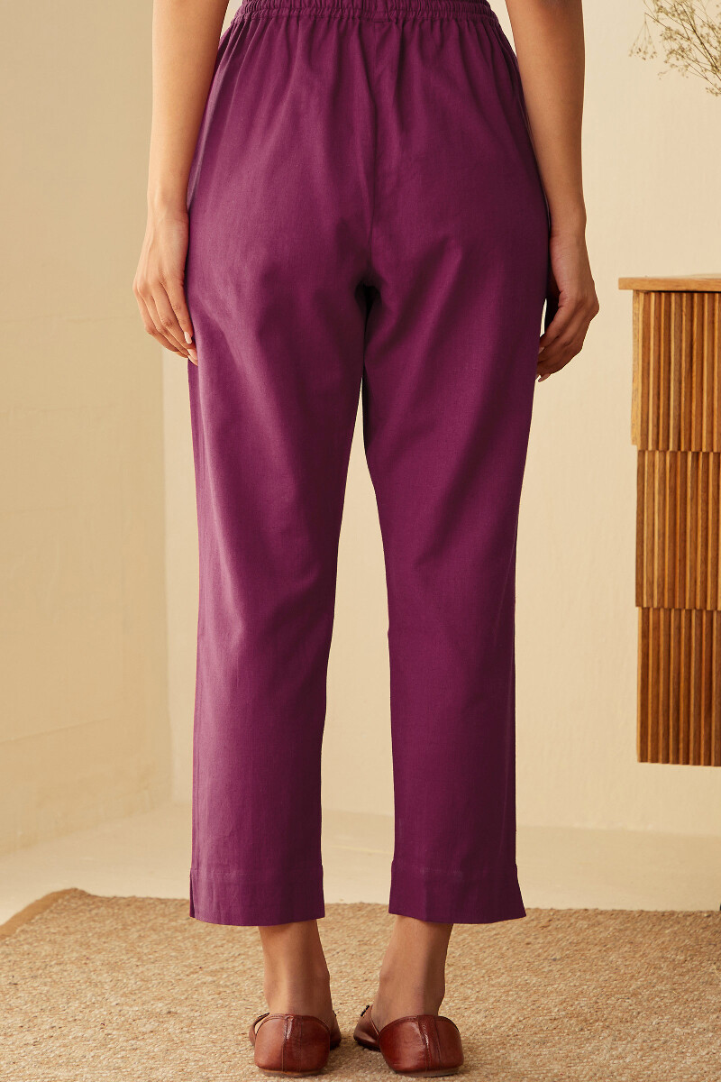 Magenta Pink Handcrafted Cotton Flax Narrow Pants