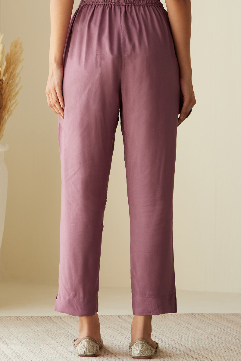 Purple Handcrafted Viscose Narrow Pants