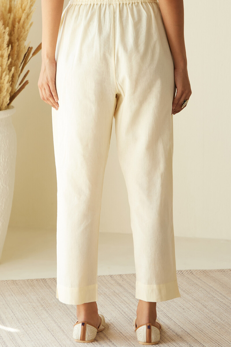 Cream Handcrafted Cotton Flax Narrow Pants