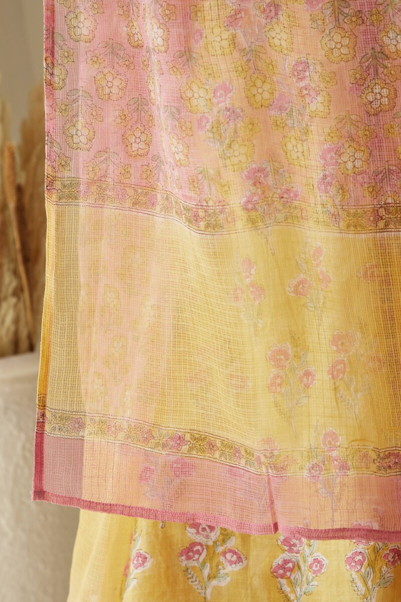 Pink Hand Block-Printed Kota Dupatta