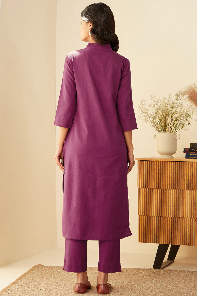Magenta Pink Handcrafted Straight Cotton Flax Kurta
