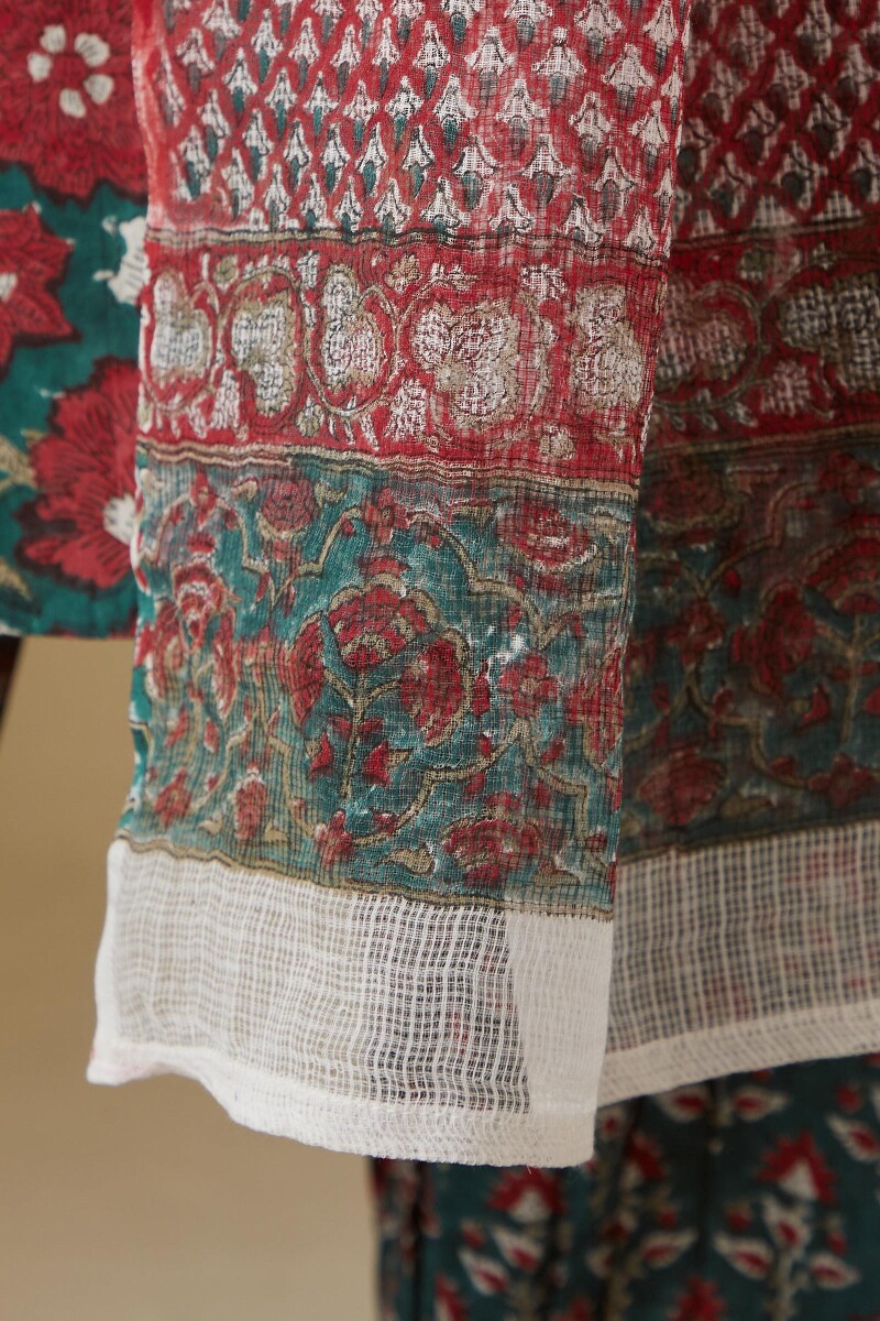 Red Hand Block-Printed Kota Dupatta