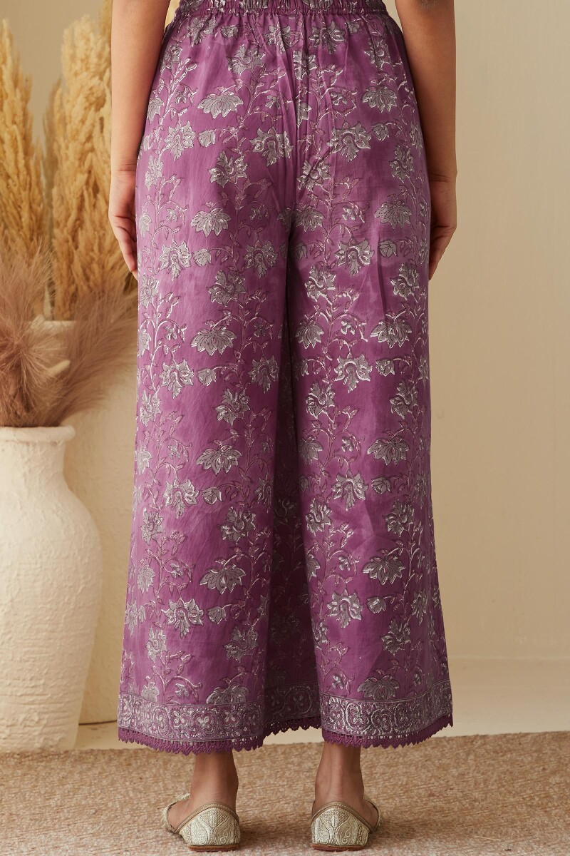 Purple Hand Block-Printed Cotton Palazzo