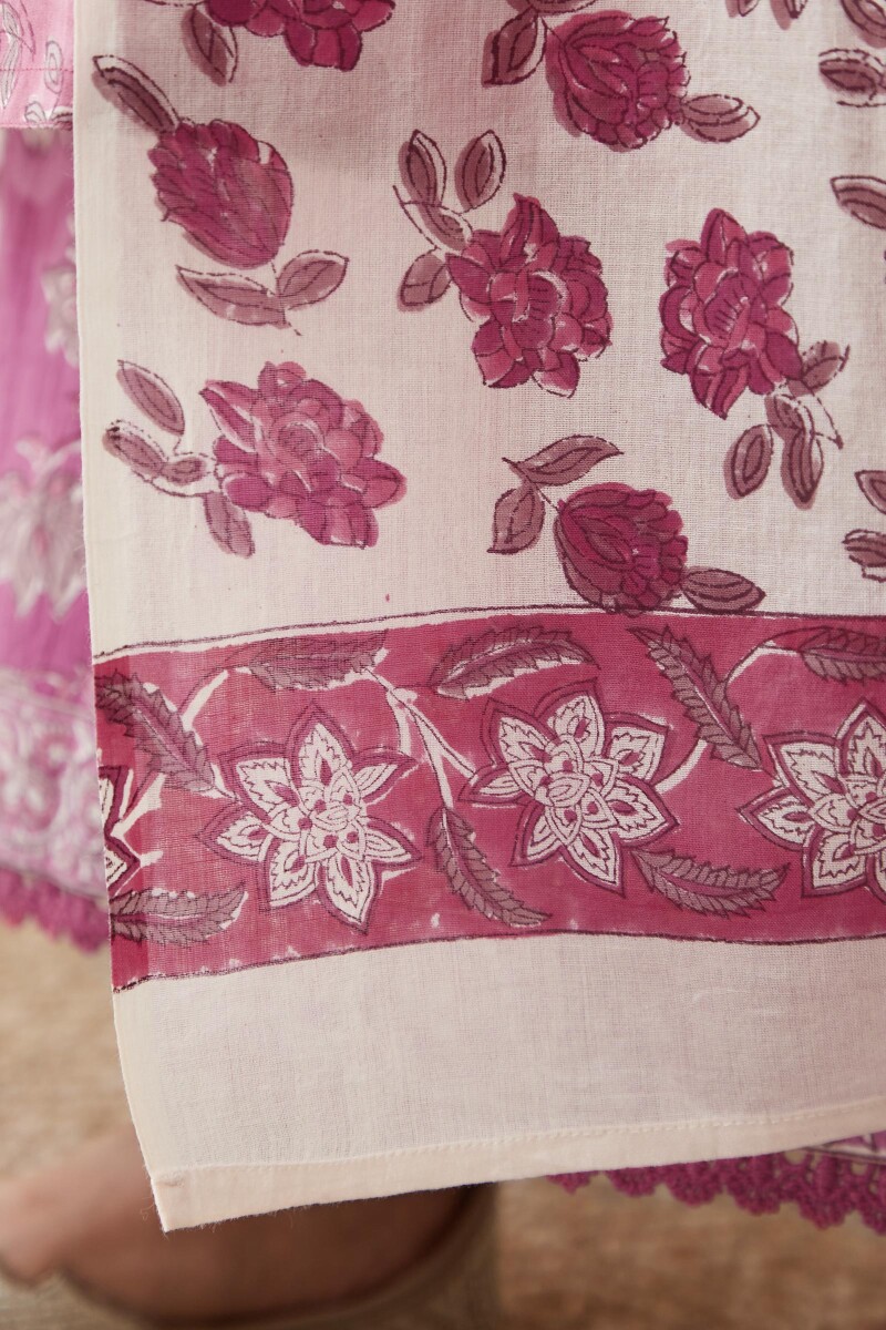 Pink Hand Block-Printed Cotton Mul Dupatta