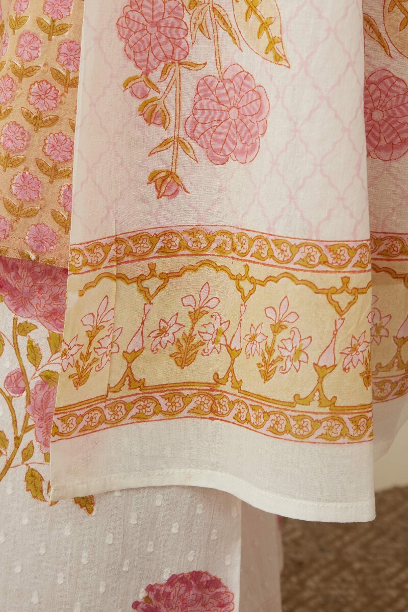 White Hand Block-Printed Cotton Mul Dupatta