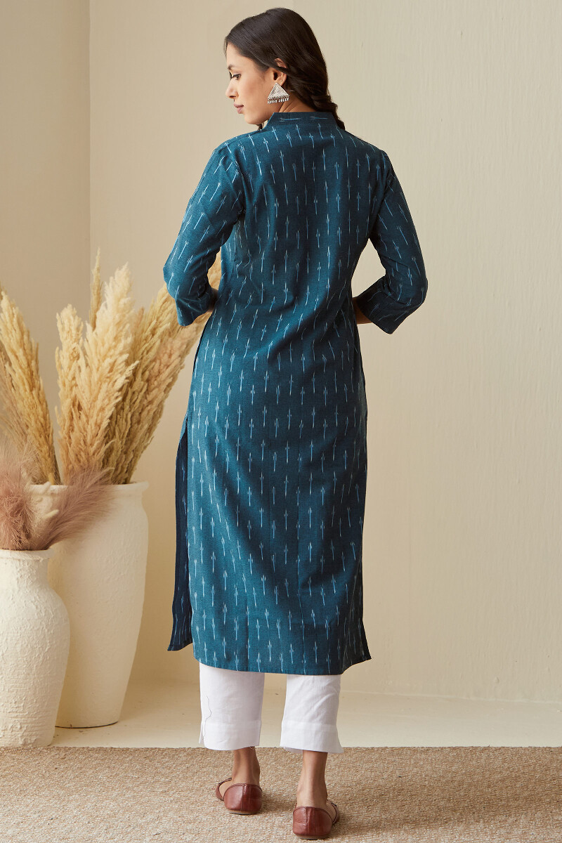 Blue Handcrafted Straight Cotton Polyester Kurta
