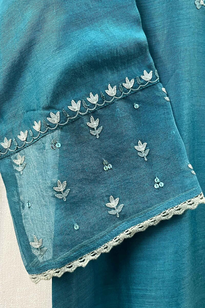 FG Specials: 1 Of 1- Teal Handcrafted Silk Kurta