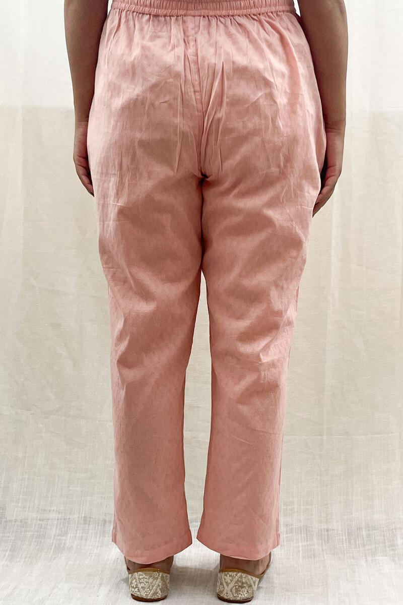 Peach Handcrafted Cotton Dobby Narrow Pants