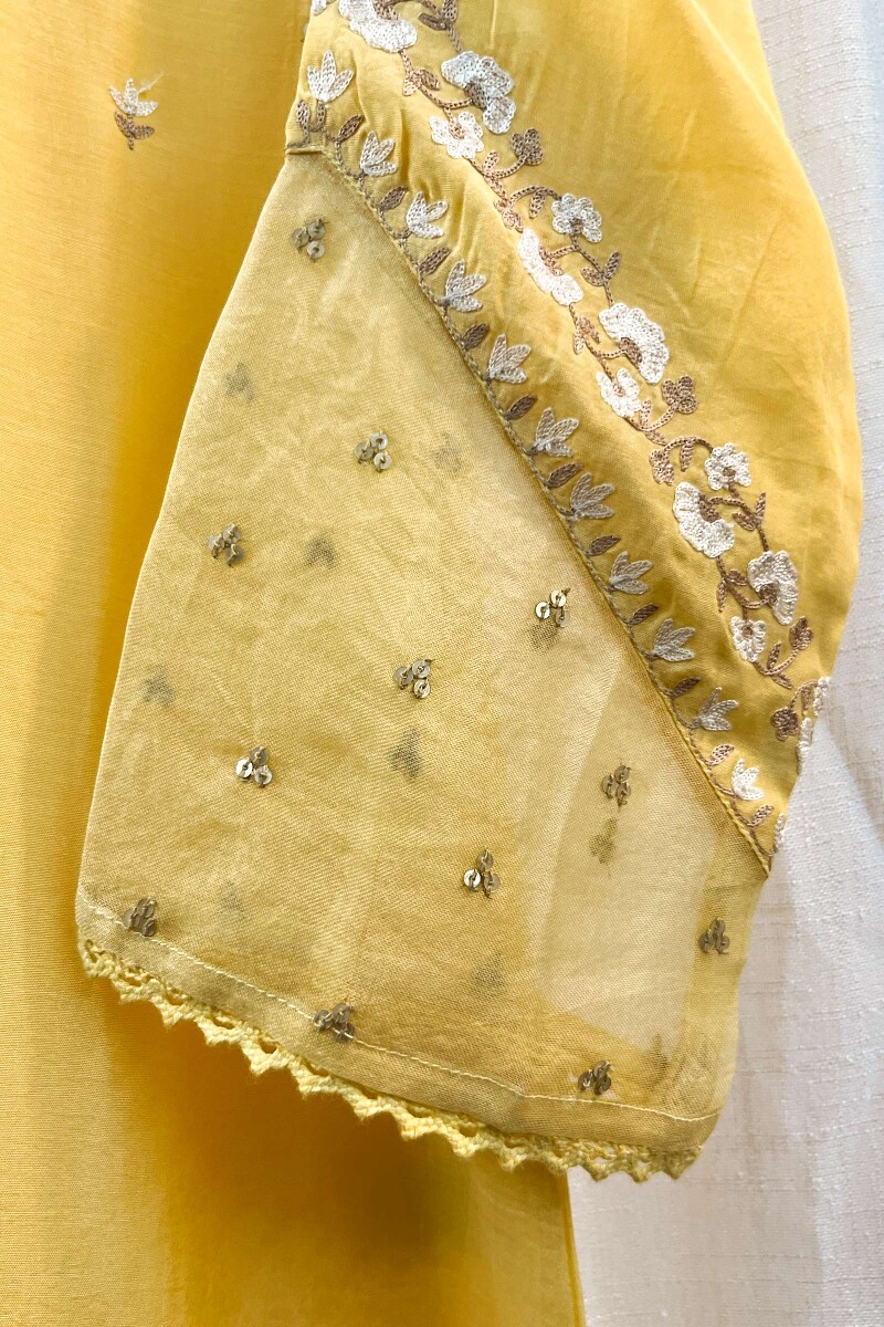 FG Specials: 1 Of 1- Yellow Handcrafted Silk Kurta