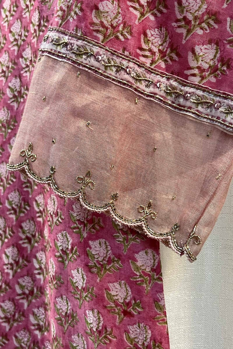 FG Specials: 1 Of 1- Pink Hand Block-Printed Chanderi Kurta
