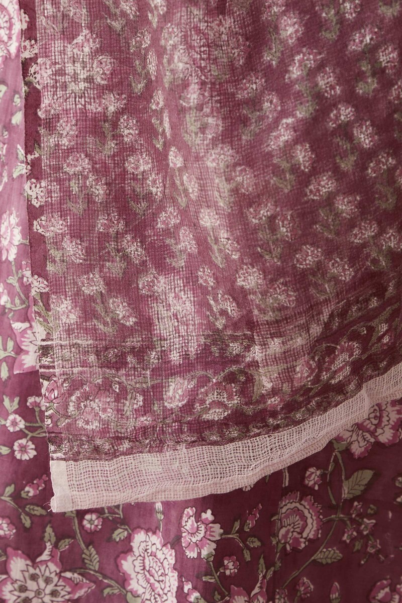 Purple Hand Block-Printed Kota Dupatta
