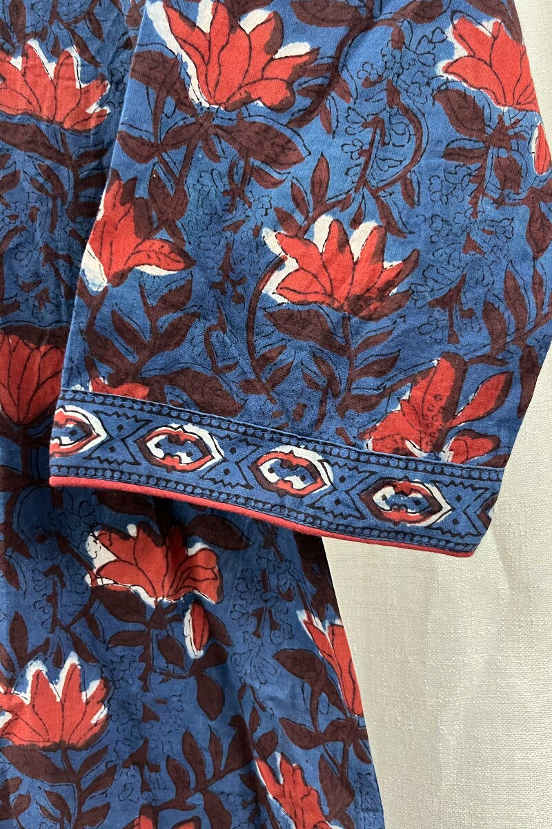 FG Specials: 1 Of 1- Indigo Hand Block-Printed Straight Cotton Kurta
