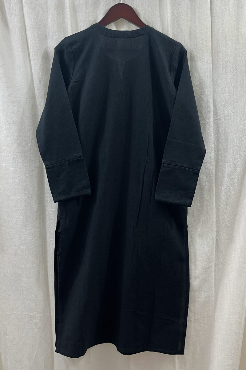 Black Handcrafted Straight Handloom Cotton Kurta