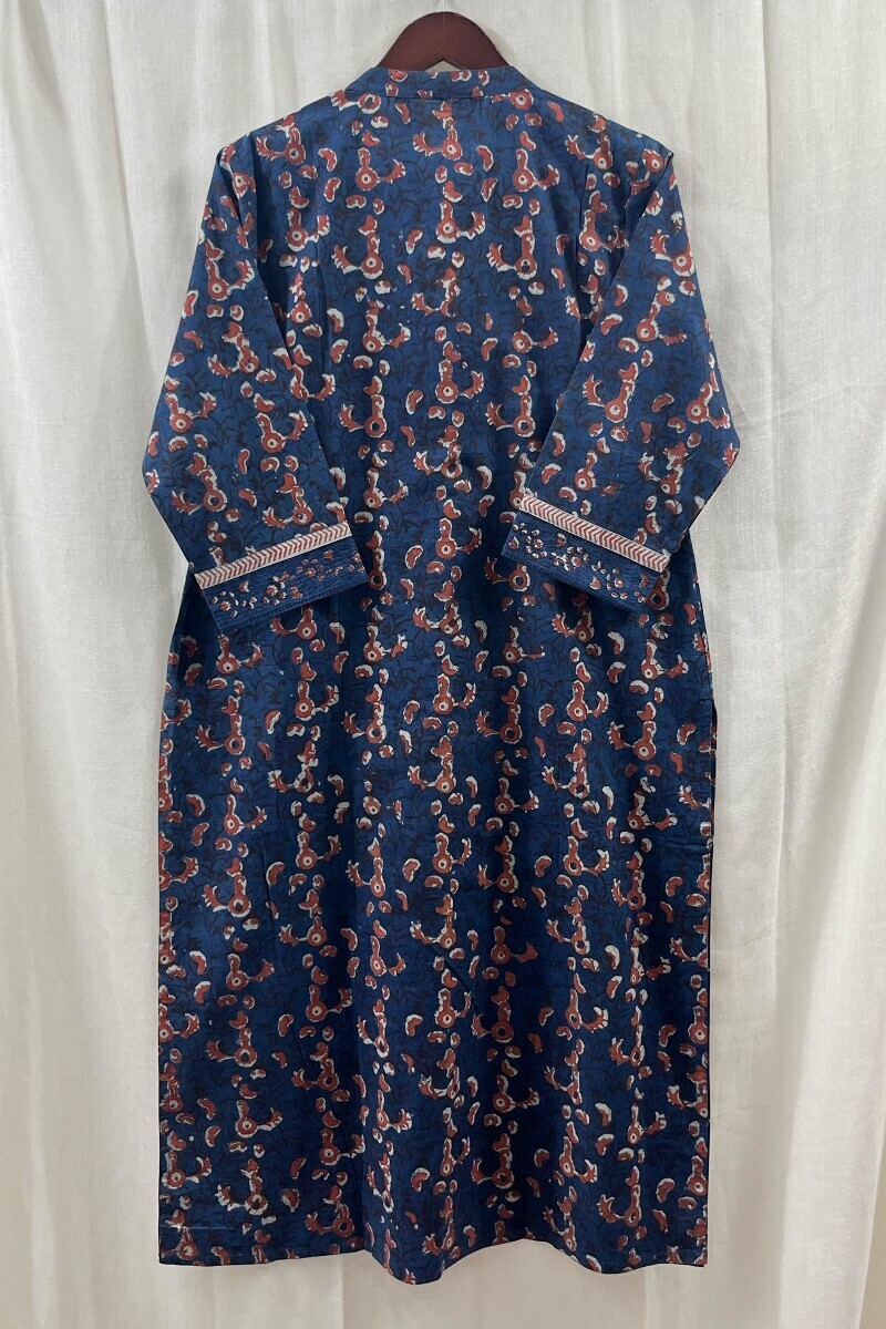 Blue Hand Block-Printed Straight Cotton Kurta