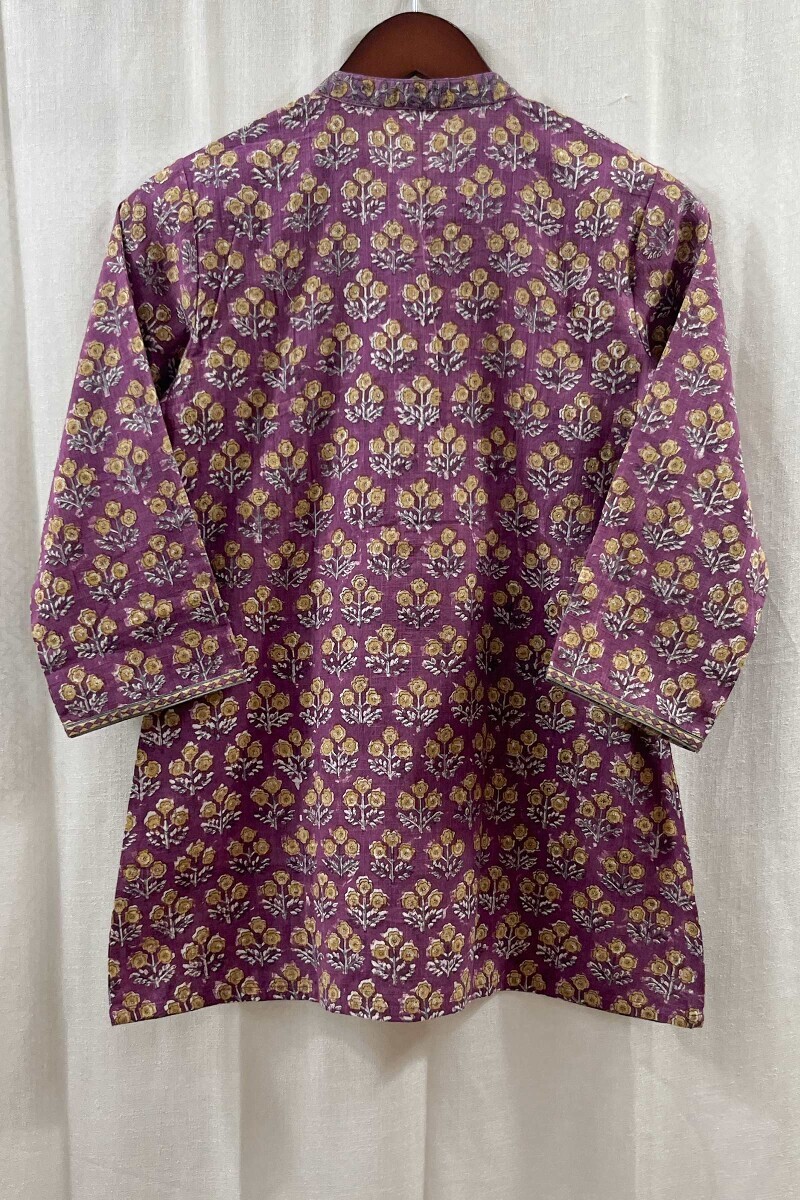 Purple Hand Block-Printed Cotton Slub Top