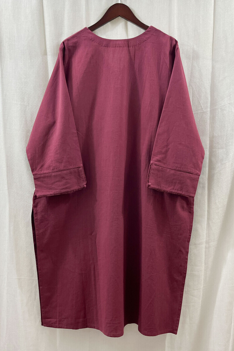 Pink Handcrafted Straight Handloom Cotton Kurta