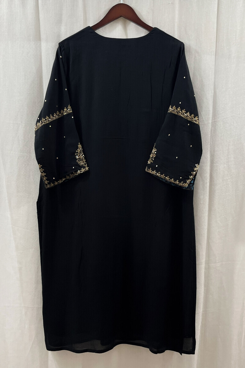 Black Handcrafted Straight Modal Kurta