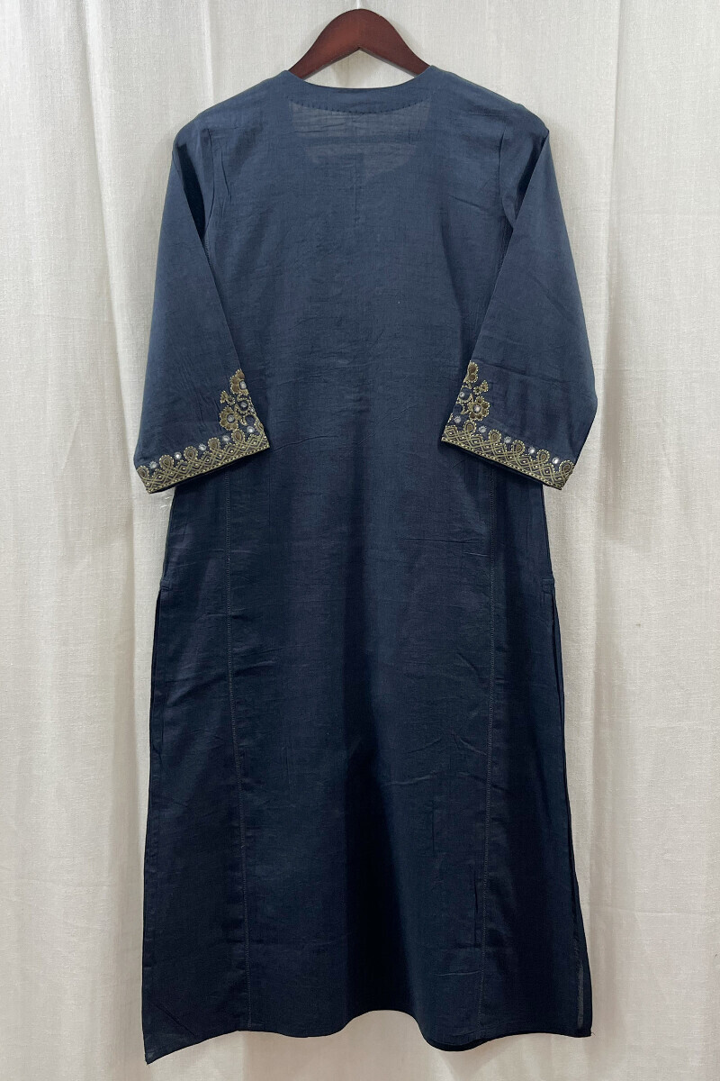 Blue Handcrafted Straight Handloom Cotton Kurta