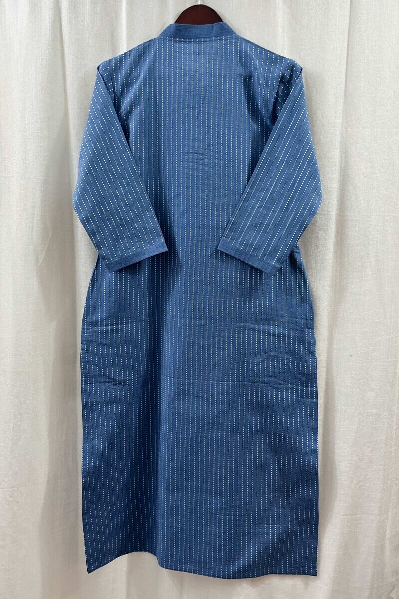 Blue Handcrafted Straight Handloom Cotton Kurta