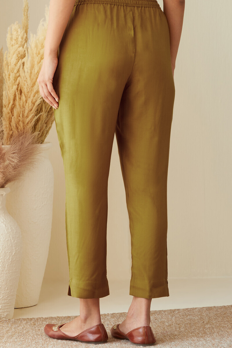 Mustard Handcrafted Viscose Narrow Pants