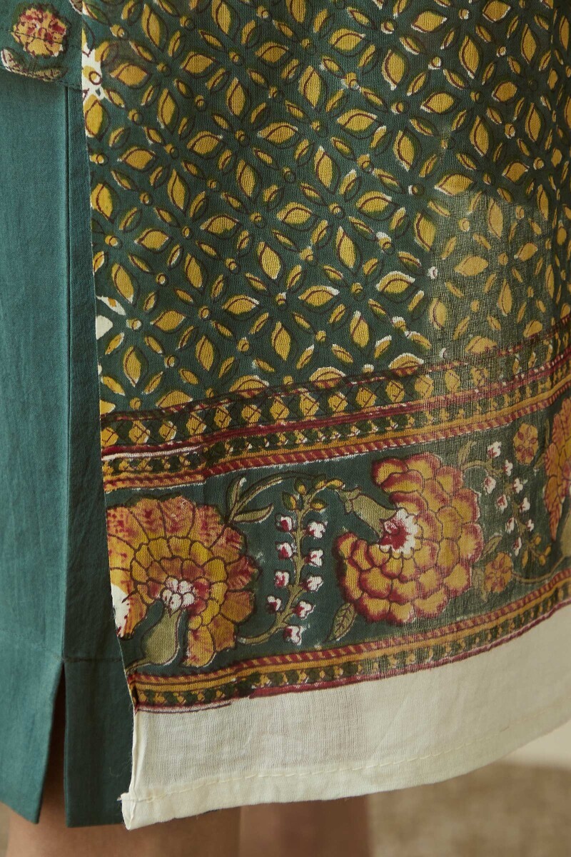 Green Hand Block-Printed Cotton Mul Dupatta