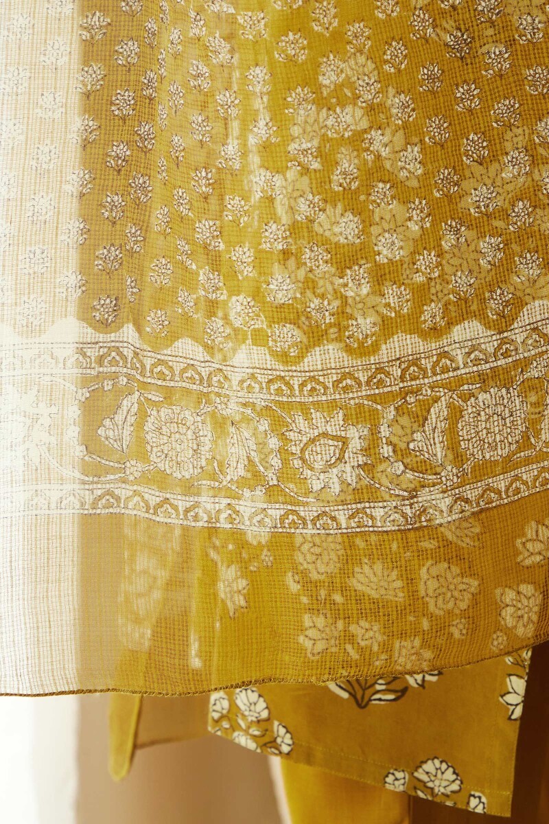 Mustard Hand Block-Printed Kota Dupatta
