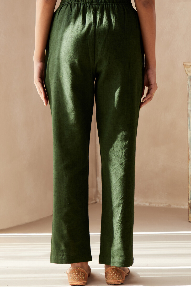 Forest Green Handcrafted Cotton Flax Pants