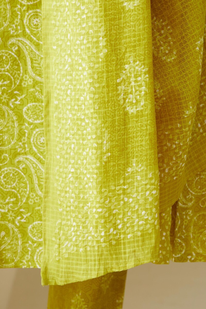 Green Hand Printed Kota Dupatta