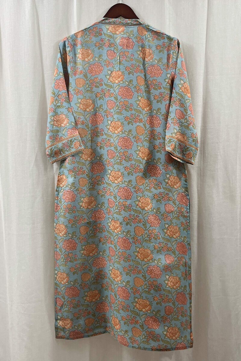 Sky Blue Hand Printed Straight Modal Kurta