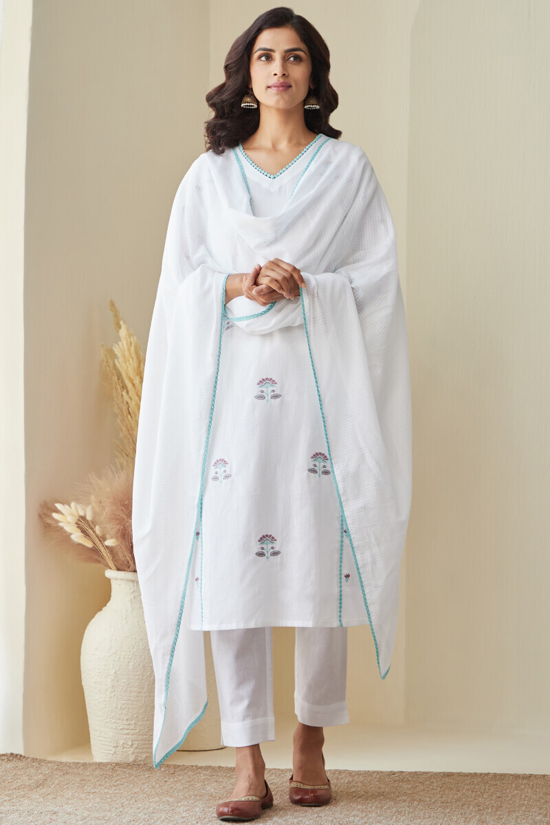 White Handcrafted Straight Cotton Flax Kurta