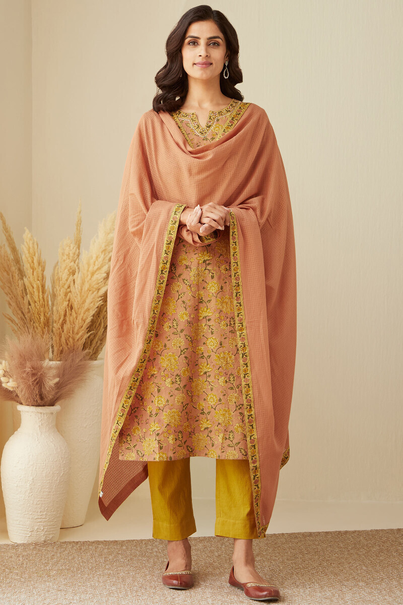 Mustard Handcrafted Cotton Narrow Pants