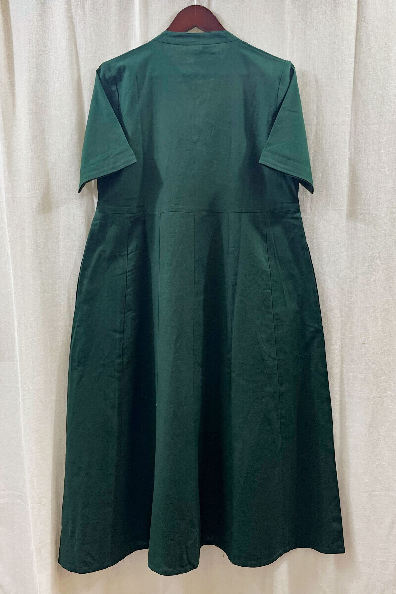 Dark Green Handcrafted Cotton Flax Dress