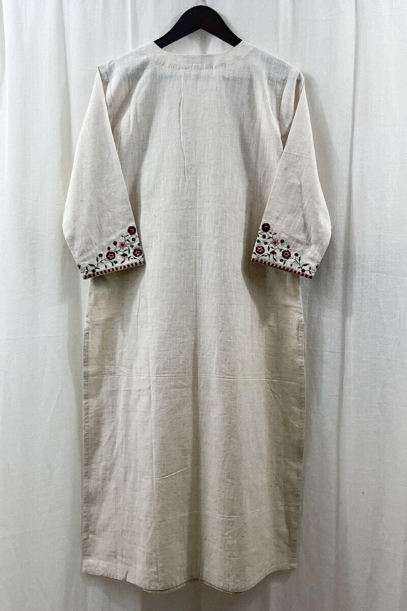 Beige Handcrafted Straight Cotton Slub Kurta