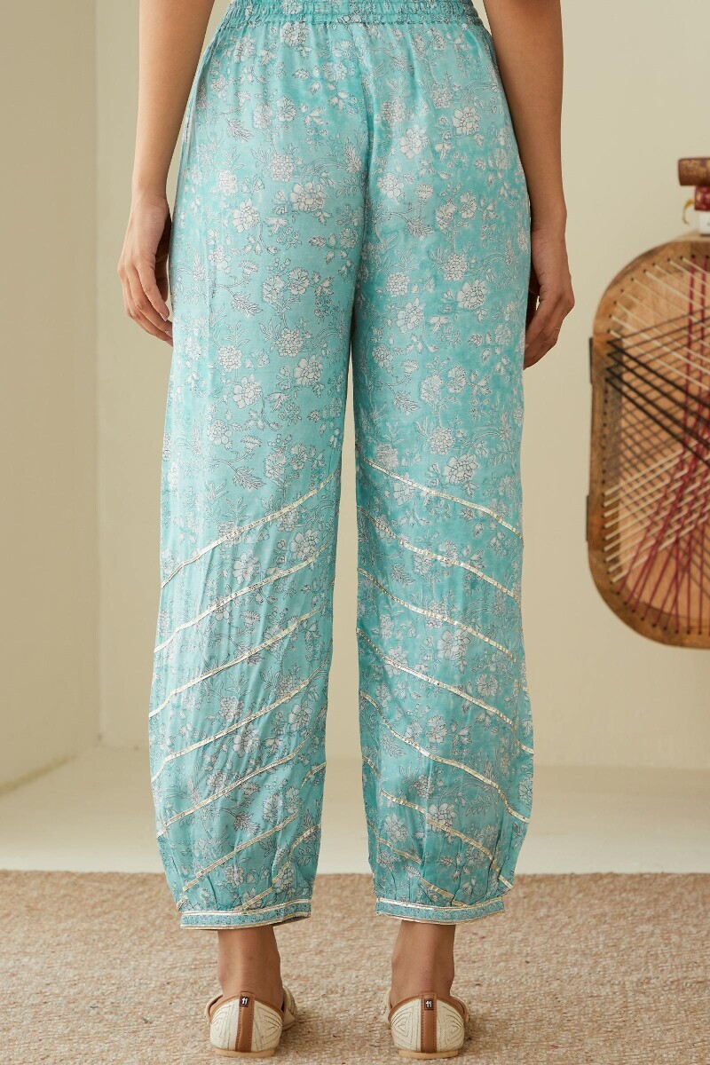 Blue Hand Block-Printed Viscose Izhaar Pants