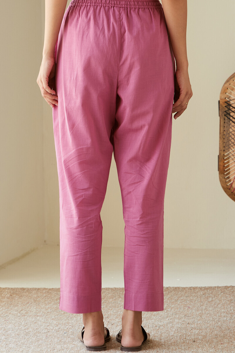 Pink Handcrafted Cotton Slub Narrow Pants