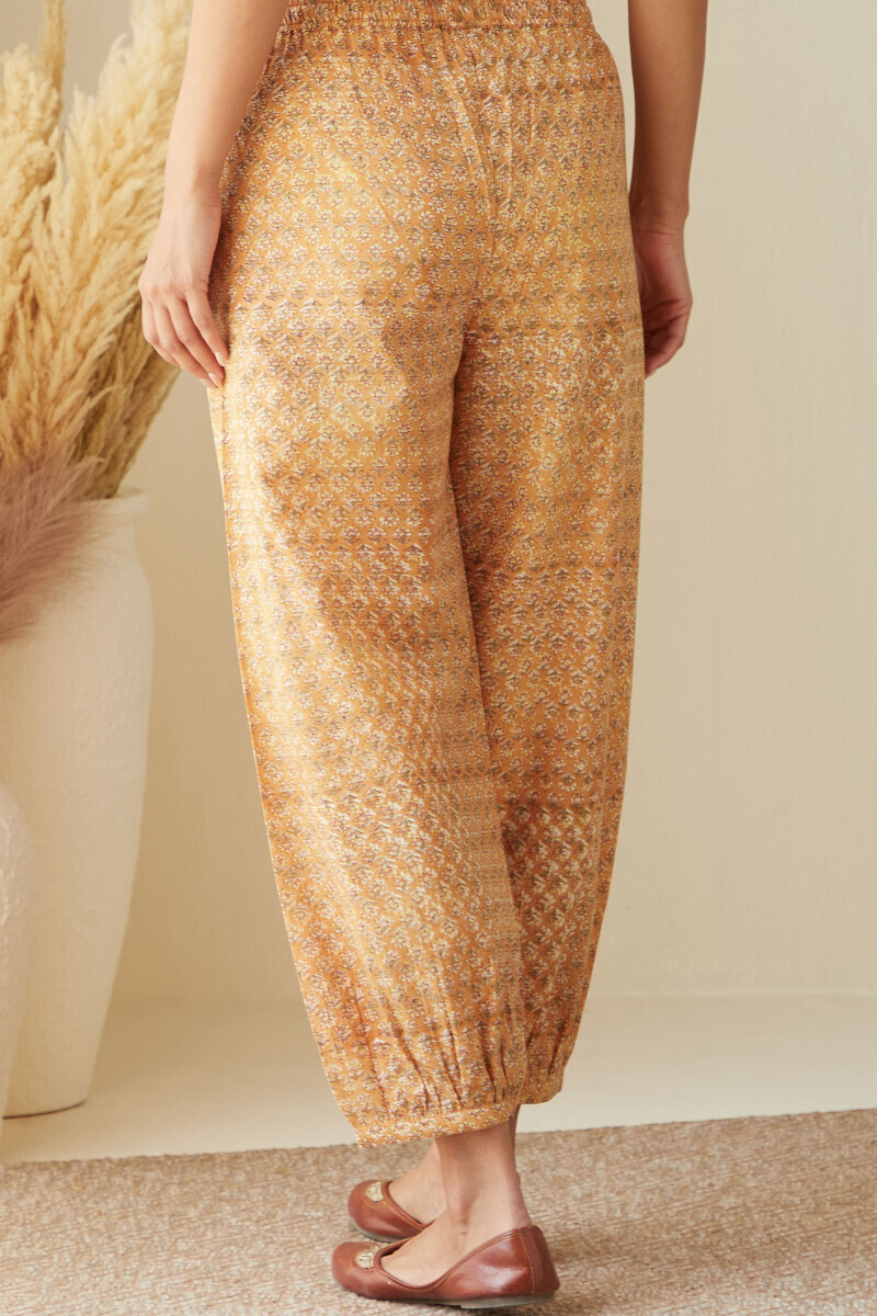 Orange Hand Block-Printed Cotton Slub Izhaar Pants