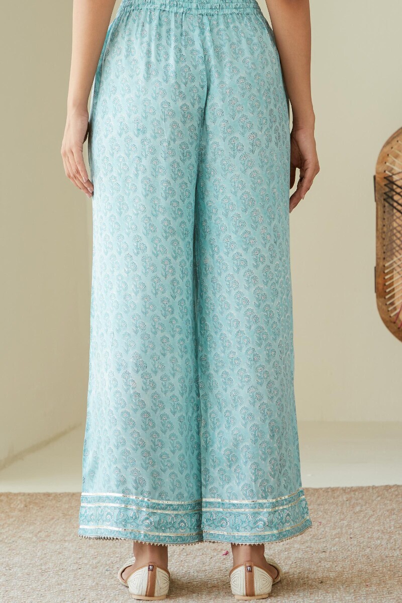 Blue Hand Block-Printed Viscose Farsi