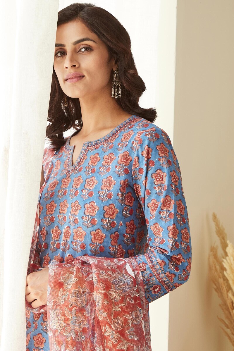 Red Hand Block-Printed Kota Dupatta