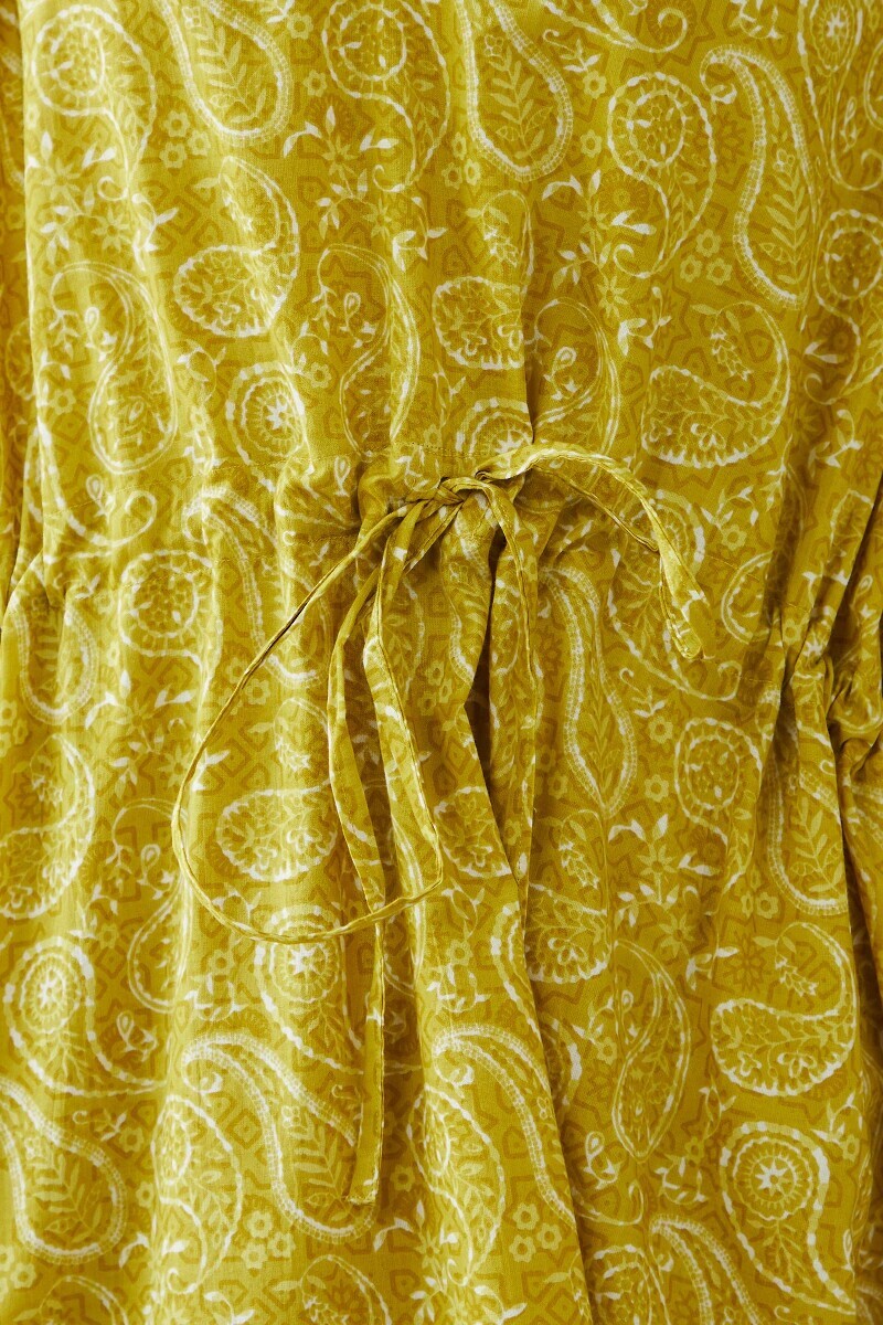 Green Hand Printed Cotton Kaftan