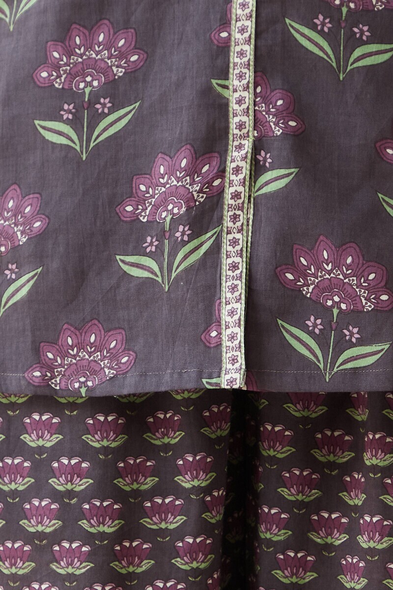 Purple Hand Printed Cotton Loungewear Set